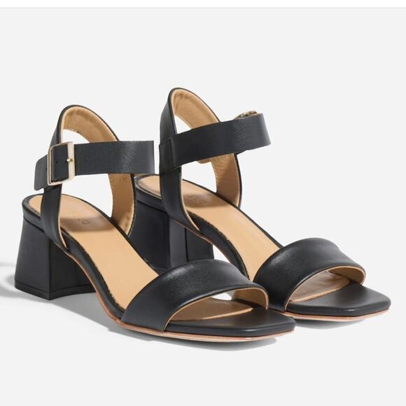 Nisolo Stella Go To Block Heel Black Leather Sandals Size 6 - Picture 1 of 10